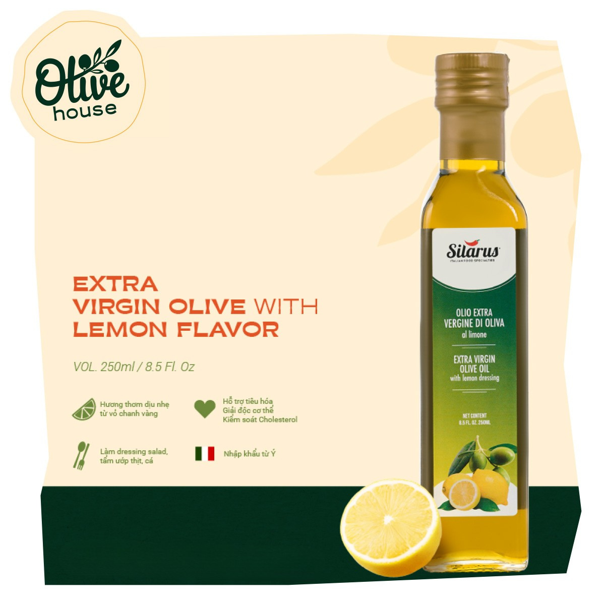 Dầu Olive Nguyên chất Vị Chanh Silarus 250ml