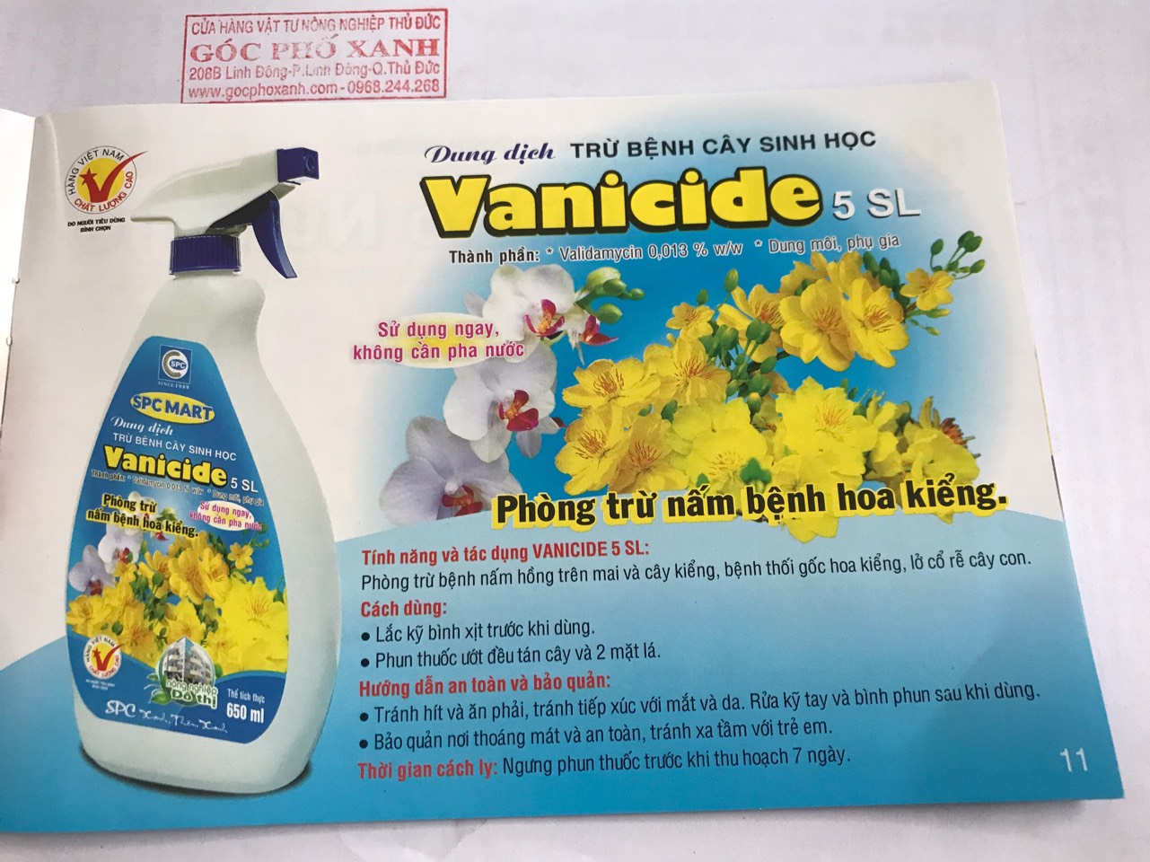 Dung dịch trừ bệnh cây sinh học Vanicide 5SL