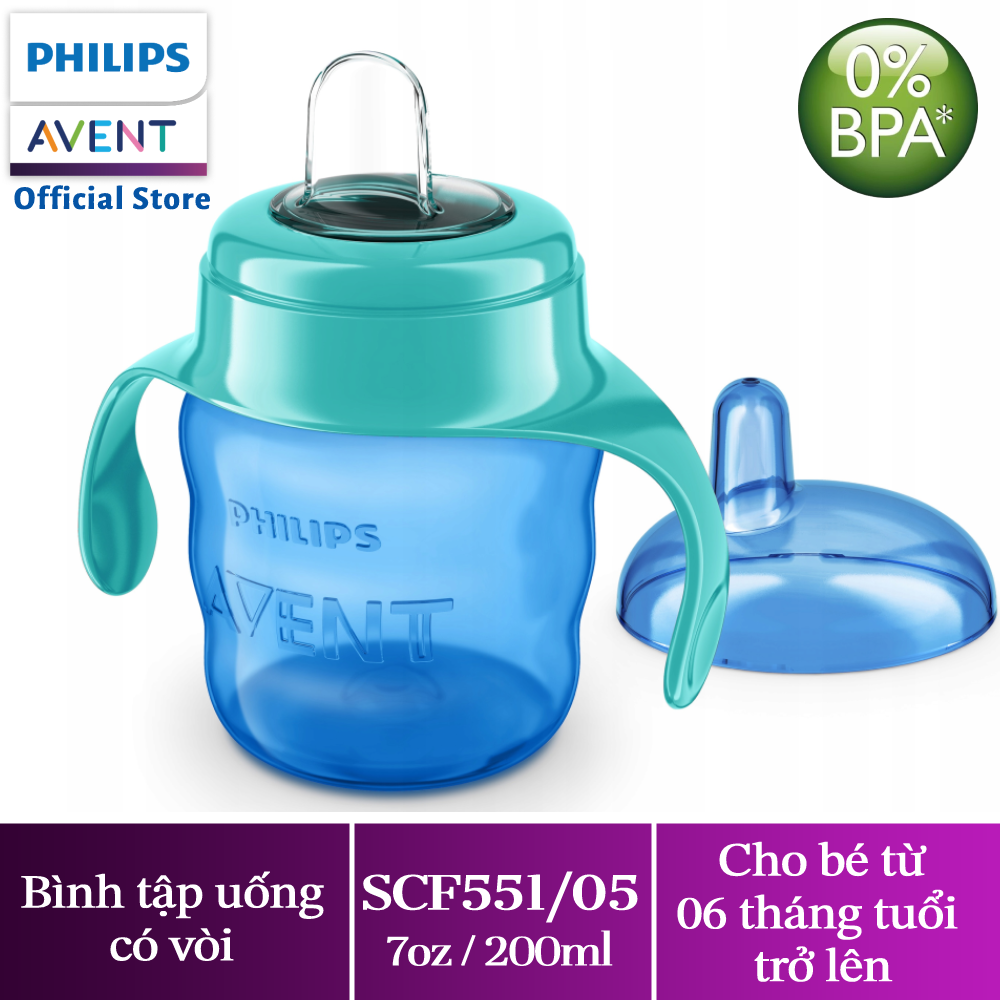 Bình tập uống Philips Avent 200ml màu xanh cho trẻ trên 6 tháng tuổi SCF551/05