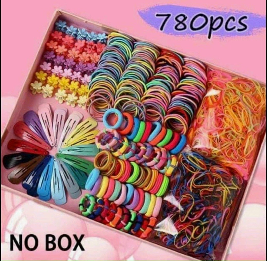 Hộp cột tóc 780 chi tiết cho bé, Kẹp tóc / chun tóc