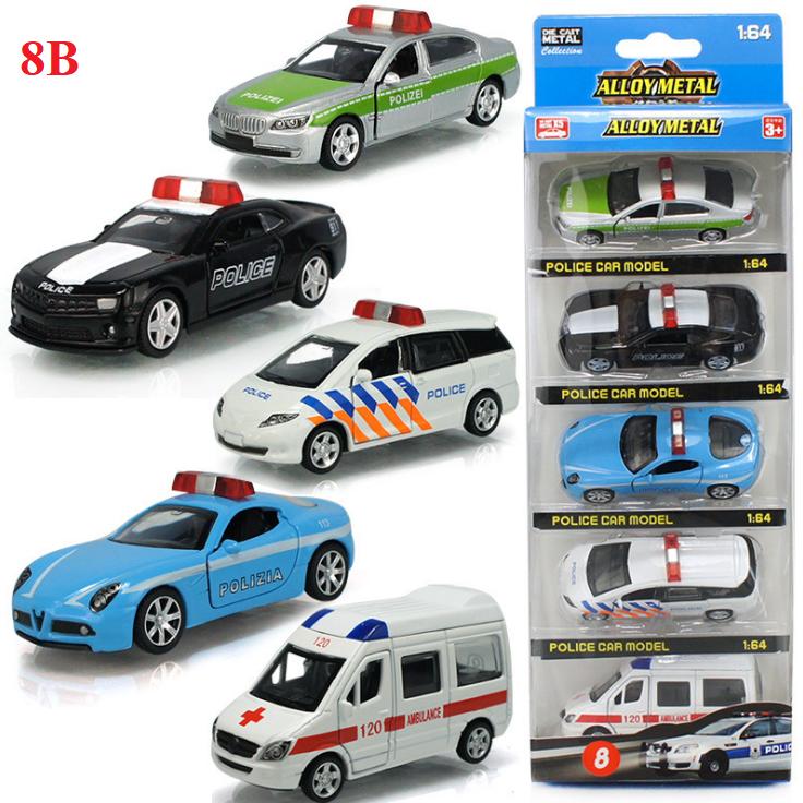 Xe ô tô cảnh sát mini đồ chơi trẻ em xe bằng sắt chạy cót bộ 6 chiếc