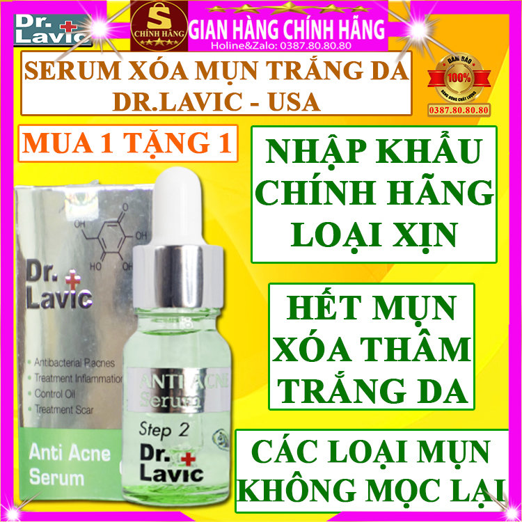 Serum mụn ẩn mụn đầu đen mụn cám mụn viêm dưỡng trắng da xịn step 2 anti acne Dr.lavic chính hãng tinh chất chấm mụn đẩy mụn serum giảm mụn thâm cho da dầu da mụn da nhạy cảm se khít lỗ chân lông cho nam nữ drlavic - Shopping vip