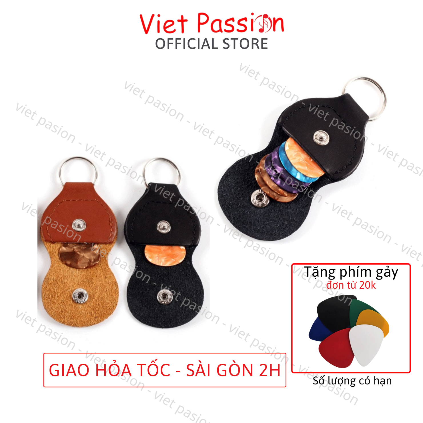 Móc khoá da đựng phím gảy pick gảy đàn Guitar chất lượng Viet Passion HCM