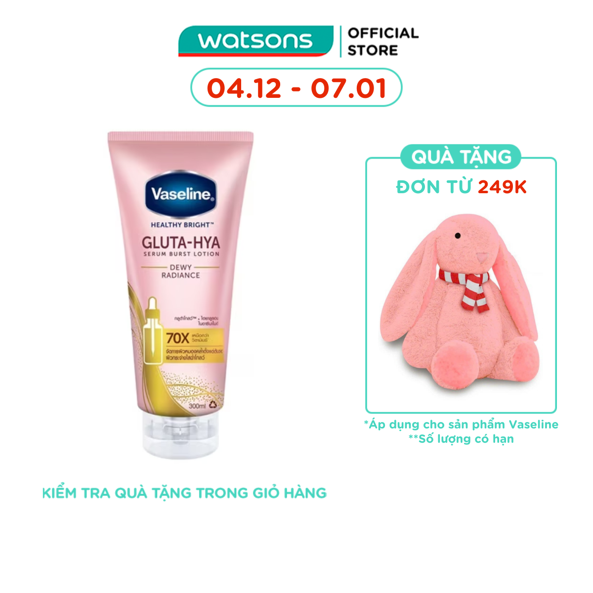   MUA LÀ CÓ QUÀ  Serum Dưỡng Thể Vaseline Healthy Bright Gluta Hya Burst Lotion Dewy Radiance 300ml 