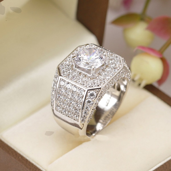 nhẫn nam bạc 925 đính đá không phai màu thời trang sành điệu