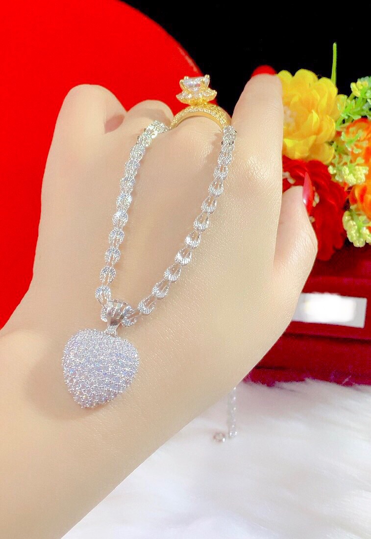Dây chuyền phụng mặt trái tim mạ bạch kim mẫu mới về