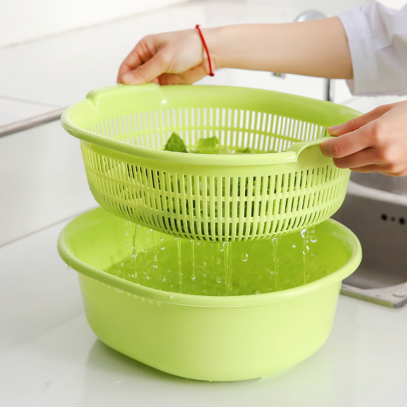 Bộ chậu rổ nhựa dùng để rửa rau củ quả 5.3L Sanada hàng nội địa Nhật Bản AD97