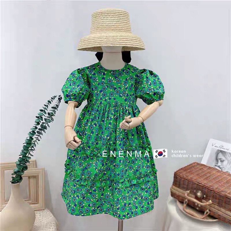 Vải thô cotton may váy cho bé siêu xinh hoa dây xanh lá