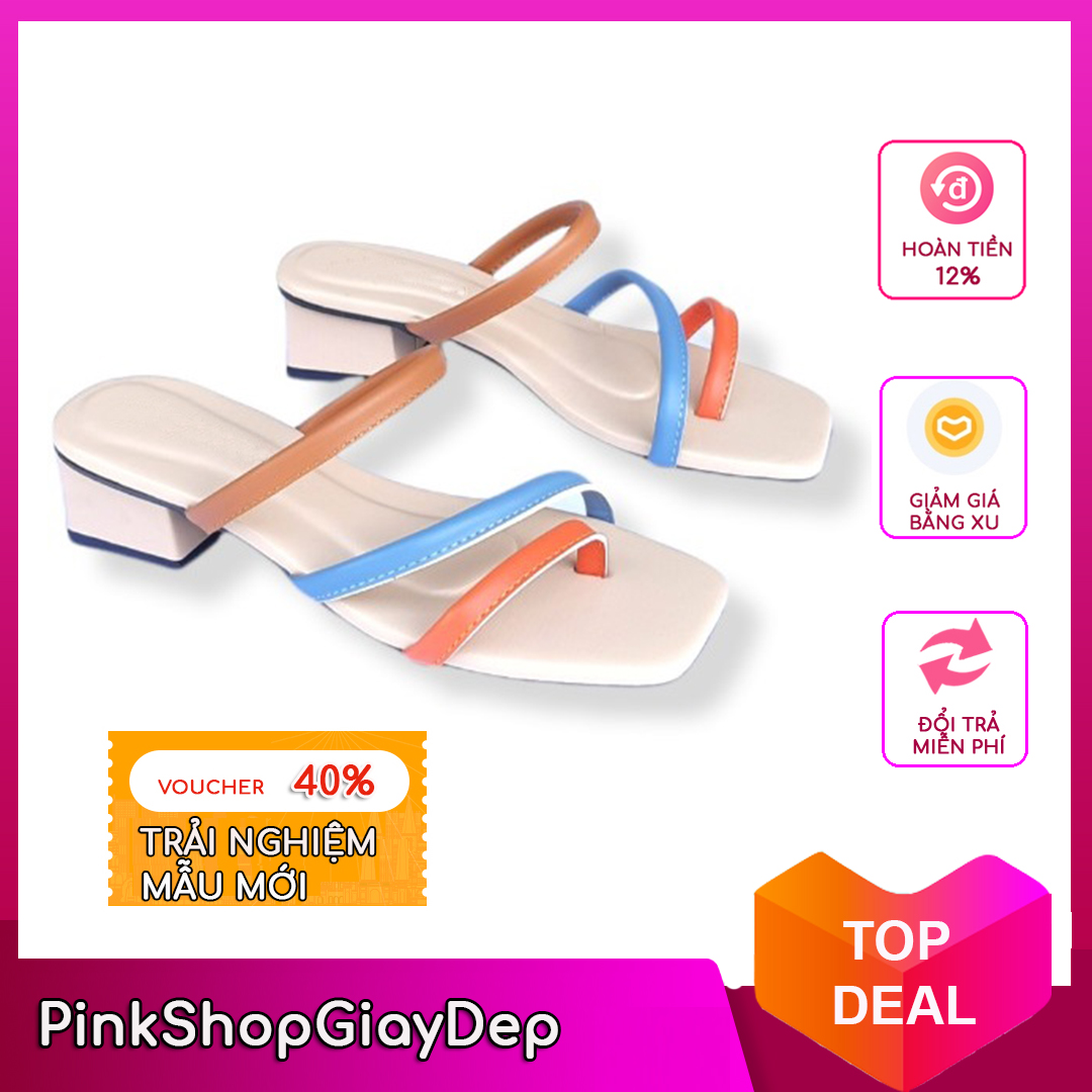 Dép cao gót pinkshopgiaydep gót vuông 3 phân mẫu mới 2021 g33dt