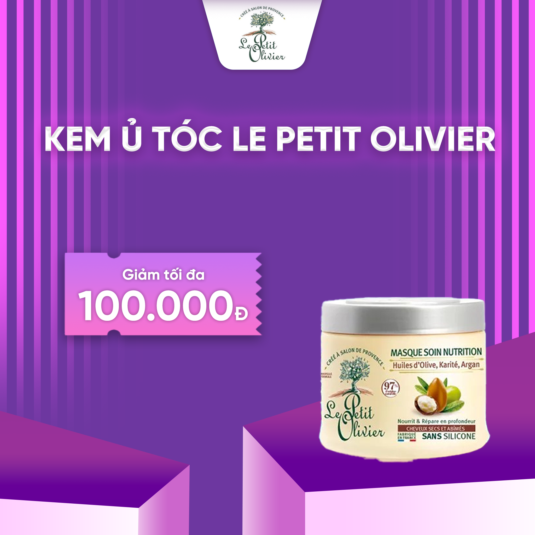 Kem ủ tóc Le Petit Olivier phục hồi và nuôi dưỡng tóc chuyên sâu tinh chất Argan, Bơ Hạt Mỡ, dầu Olive 330ml