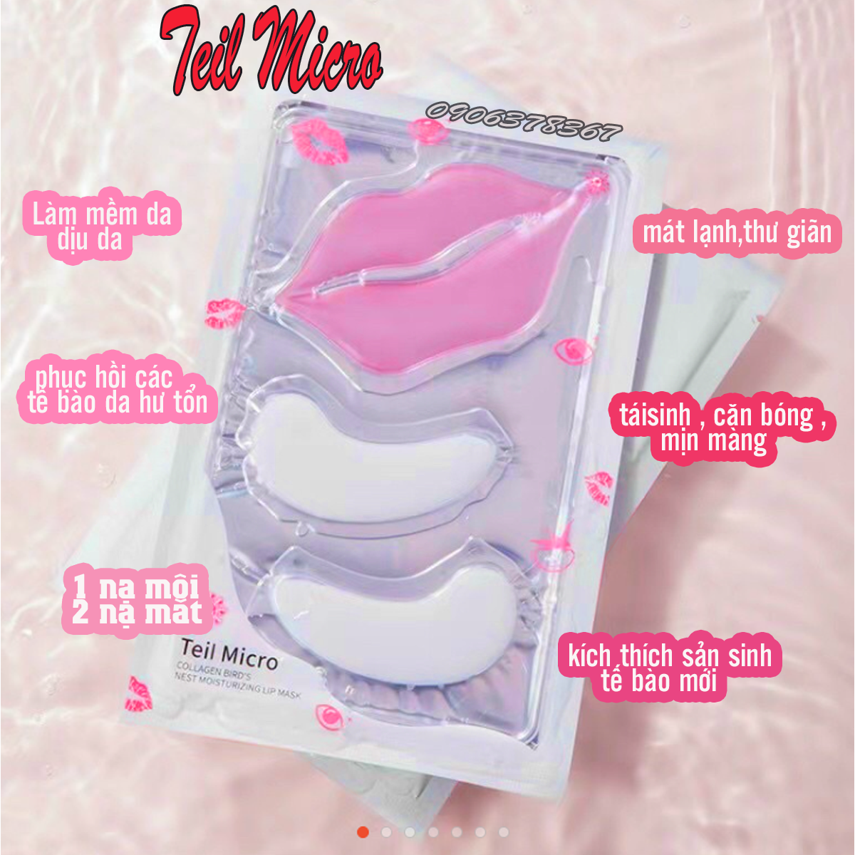 Set nạ môi & nạ mắt teil micro tinh chất collagen tổ yến tươi