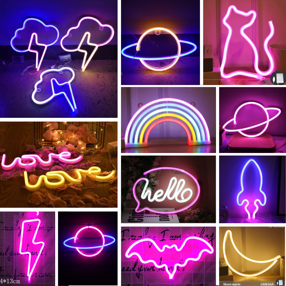 [Tặng móc dán] Đèn Led Neon treo tường, đèn trang trí phòng ngủ dùng pin và USB, decor phòng ngủ, đồ trang trí phòng ngủ