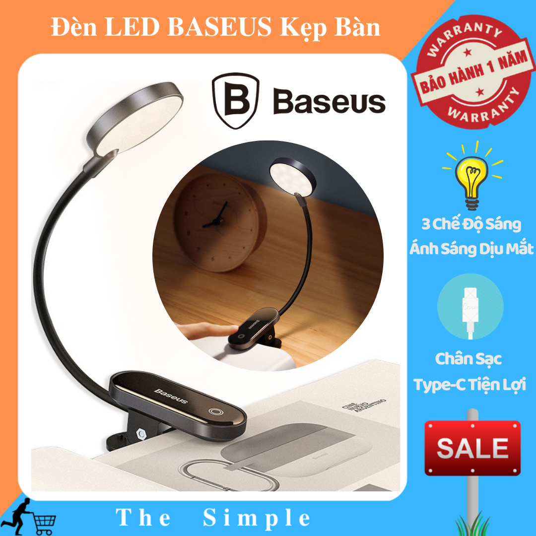 Đèn led baseus kẹp bàn - đèn led đọc sách - nhỏ gọn tiện dụng gấp gọn mang đi, nhiều tư thế kẹp - 3 chế độ sáng - đèn led đọc sách, đèn led học tập