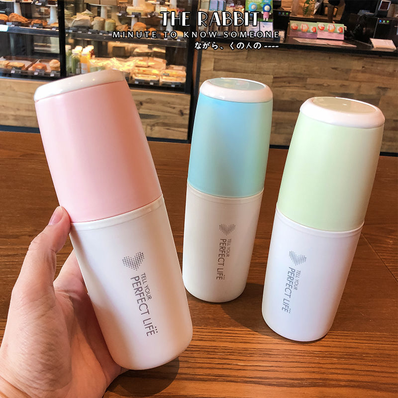 Bình giữ nhiệt nhựa lúa mạch lõi thủy tinh 450ml - chống va đập -kèm cốc uống nước