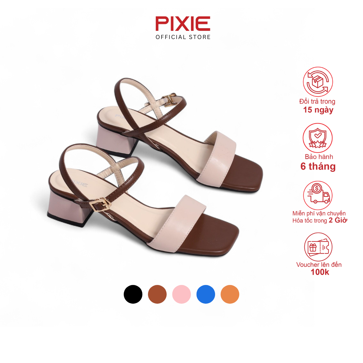 Giày Sandal Cao Gót Nữ 4cm Quai Ngang Pixie H315