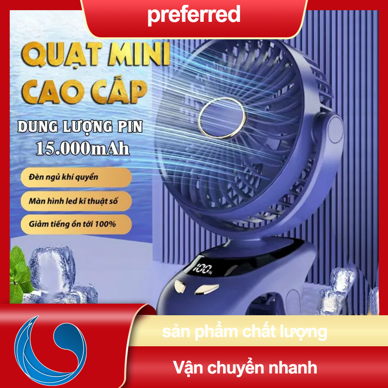 Quạt Mini Tích Hợp Đèn Ngủ Quạt kẹp bàn Tích Điện Pin 15000