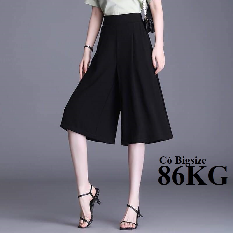 Quần ống Rộng Nữ Dáng Lửng 67cm, Vải Lụa Trượt cao cấp, Dây kéo bên sườn, có Big size lên tới 90KG