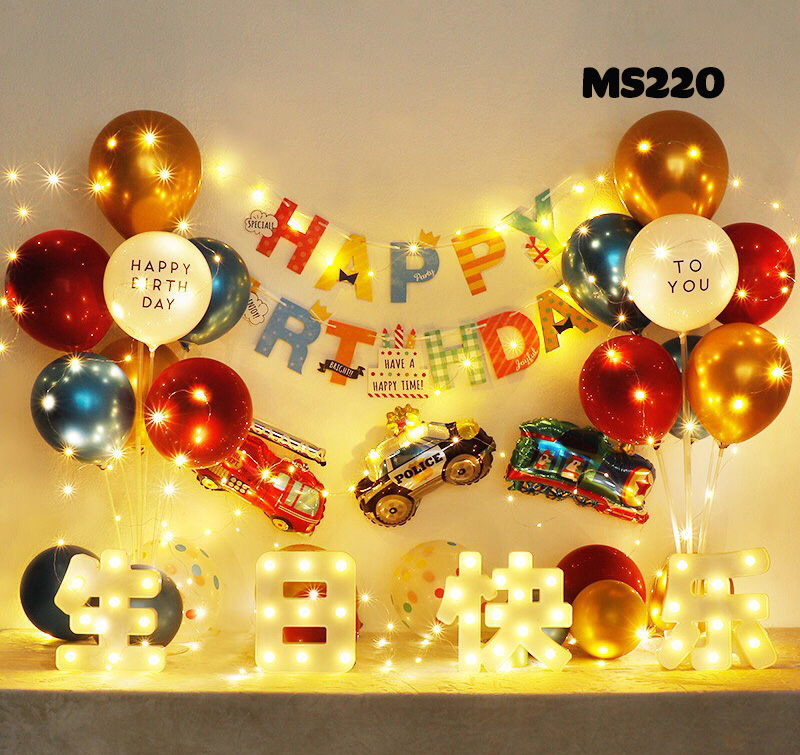 Set bóng trang trí sinh nhật kèm đèn led trang trí sinh nhật tại nhà cho bé tạng kèm bơm và băng dính