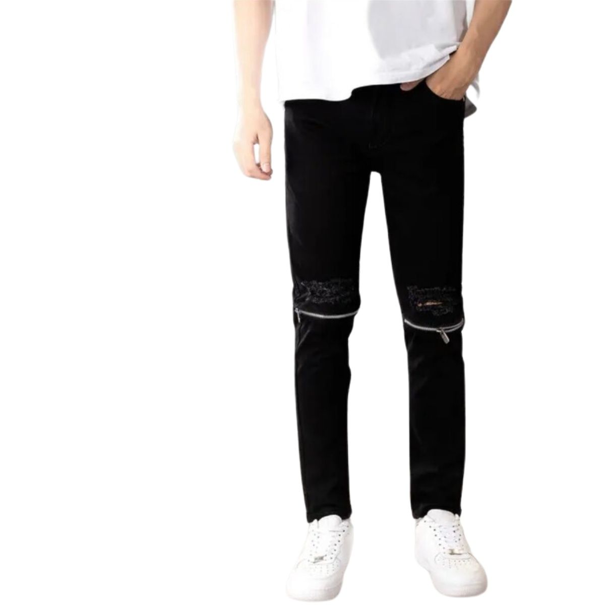Quần jean nam khoá gối Nuba23, quần bò dáng skinny from ôm co giãn phong cách trẻ