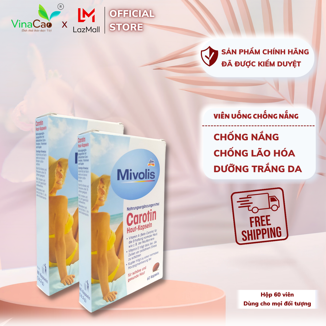 Viên uống chống nắng Mivolis Carotin nhập khẩu Đức 60 viên
