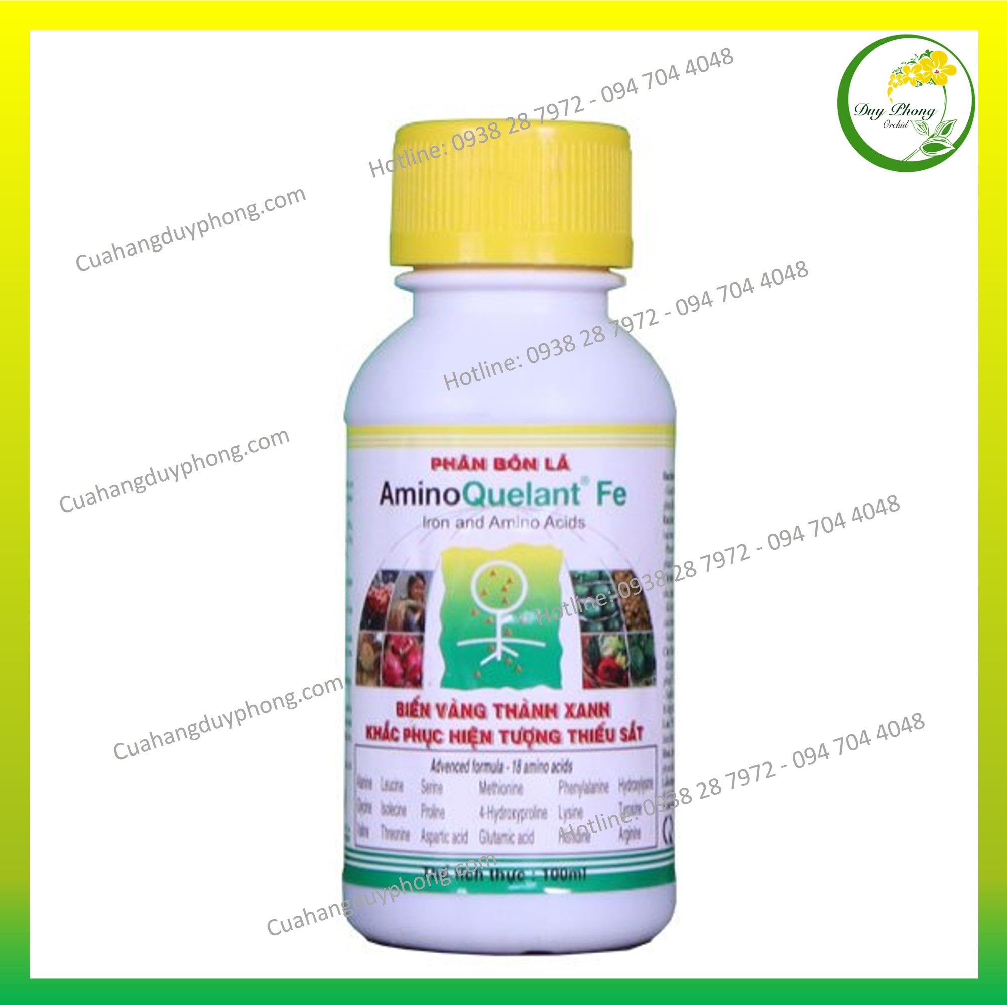 Phân bón xanh lá chống vàng lá do thiếu sắt | Amino Quelant Fe 100ml