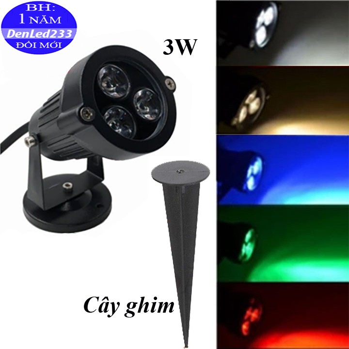 Đèn rọi ngoài trời 3w. trắng-vàng-dương-lá-đỏ