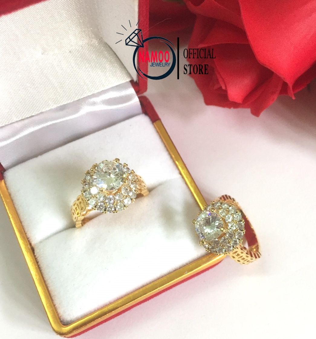Nhẫn đính đá nữ n024 mạ vàng, nhẫn phụ kiện nữ namoo jewelry