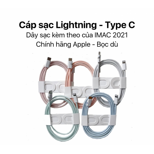 Dây sạc bọc dù typec to lightning bóc máy dùng cho iphone, ipad, imac... zin chính hãng