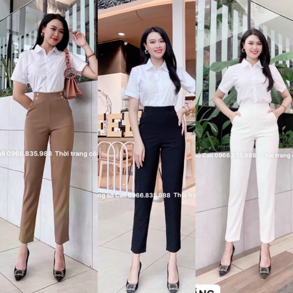 Quần baggy nữ, quần baggy công sở nữ cạp liền 4 cúc sườn