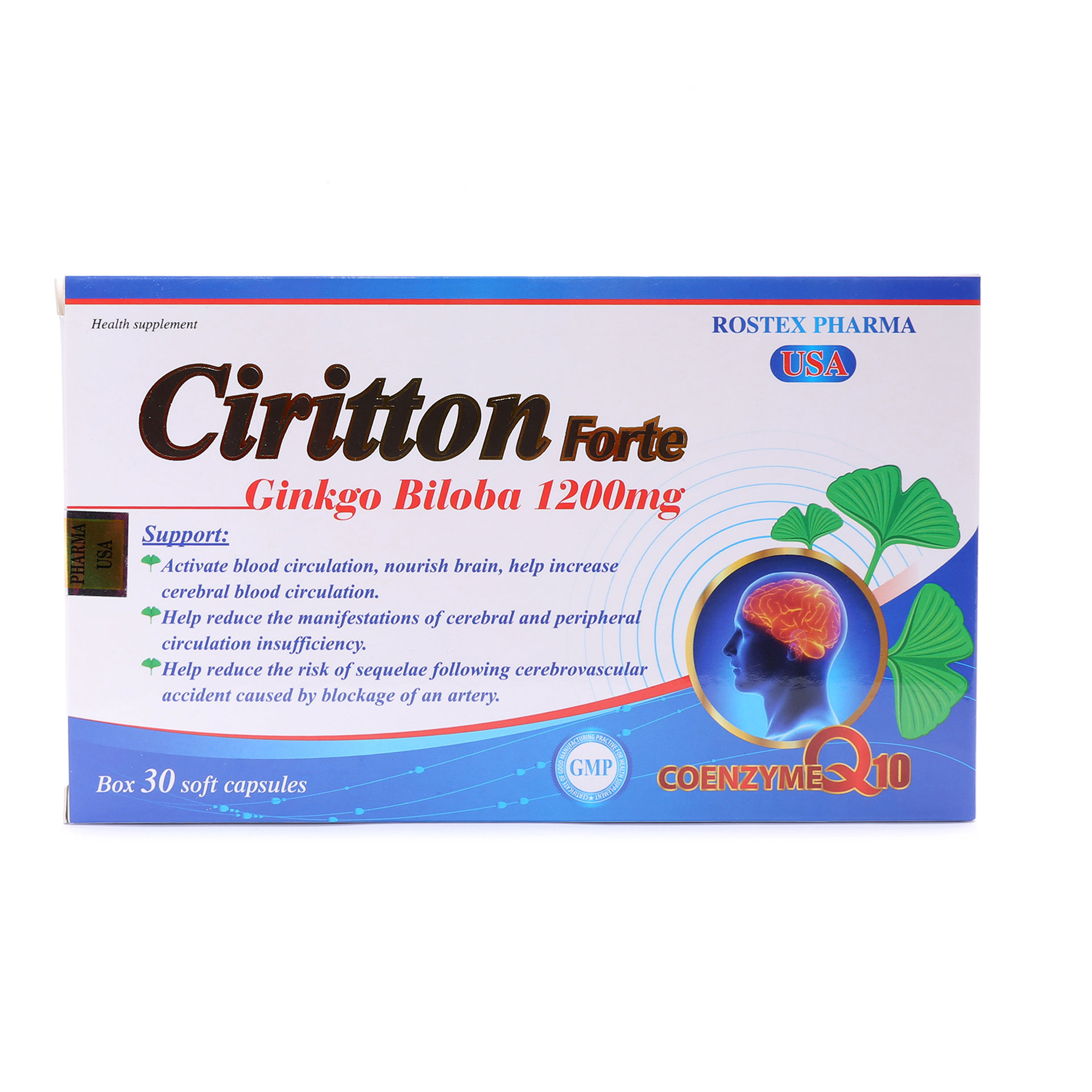 [HCM]Hoạt huyết dưỡng não Ciritton For.te Ginkgo Biloba 1200mg Hộp 30 viên