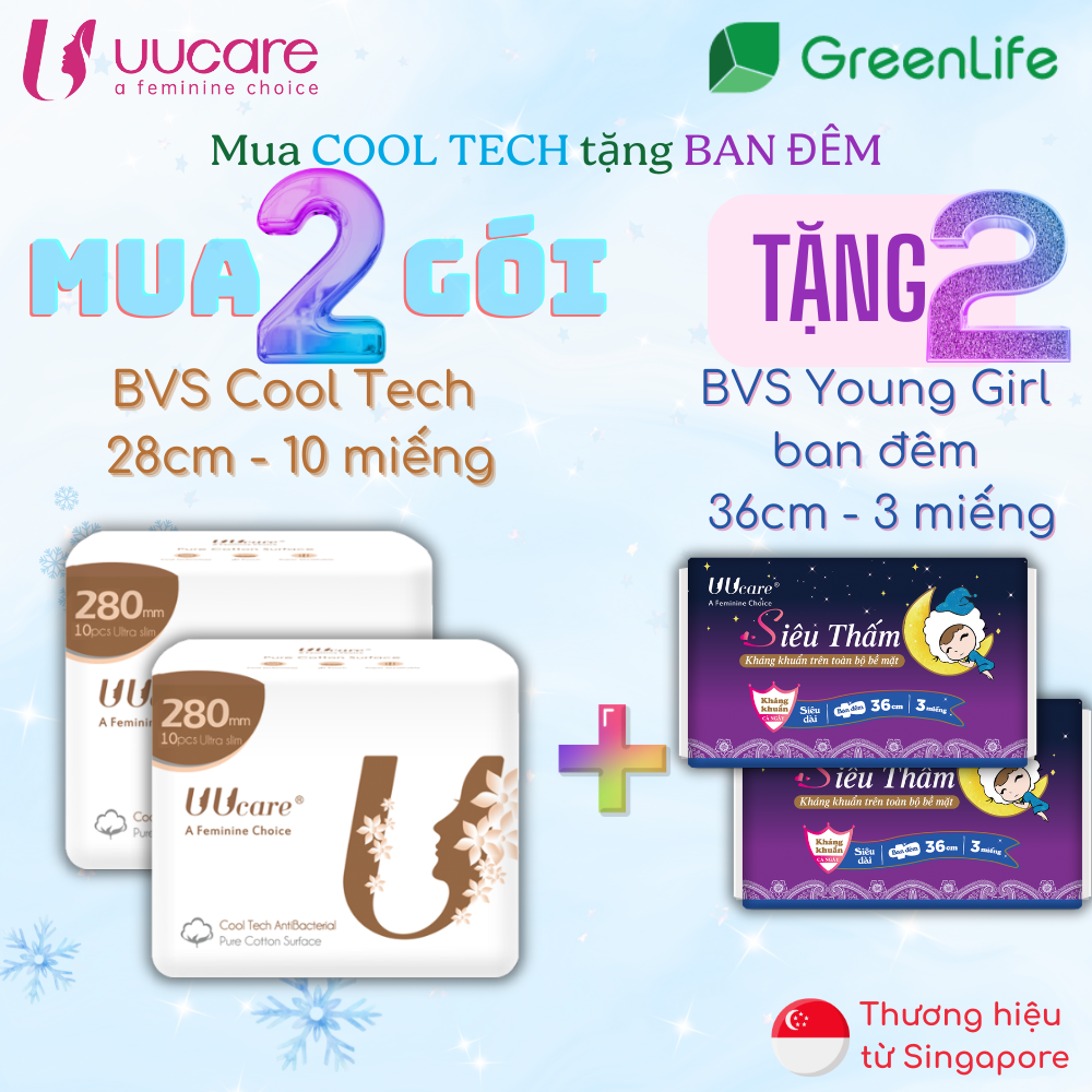 Combo Băng vệ sinh UUcare Singapore Cool Tech ban ngày và đêm 28cm