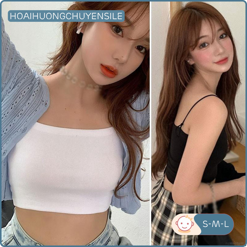 Áo Quây Ngực 2 Dây Len Tăm Nữ H&H CLOTHES -Croptop Thun Dáng Ôm Màu Đen Trắng - ẢNH THẬT