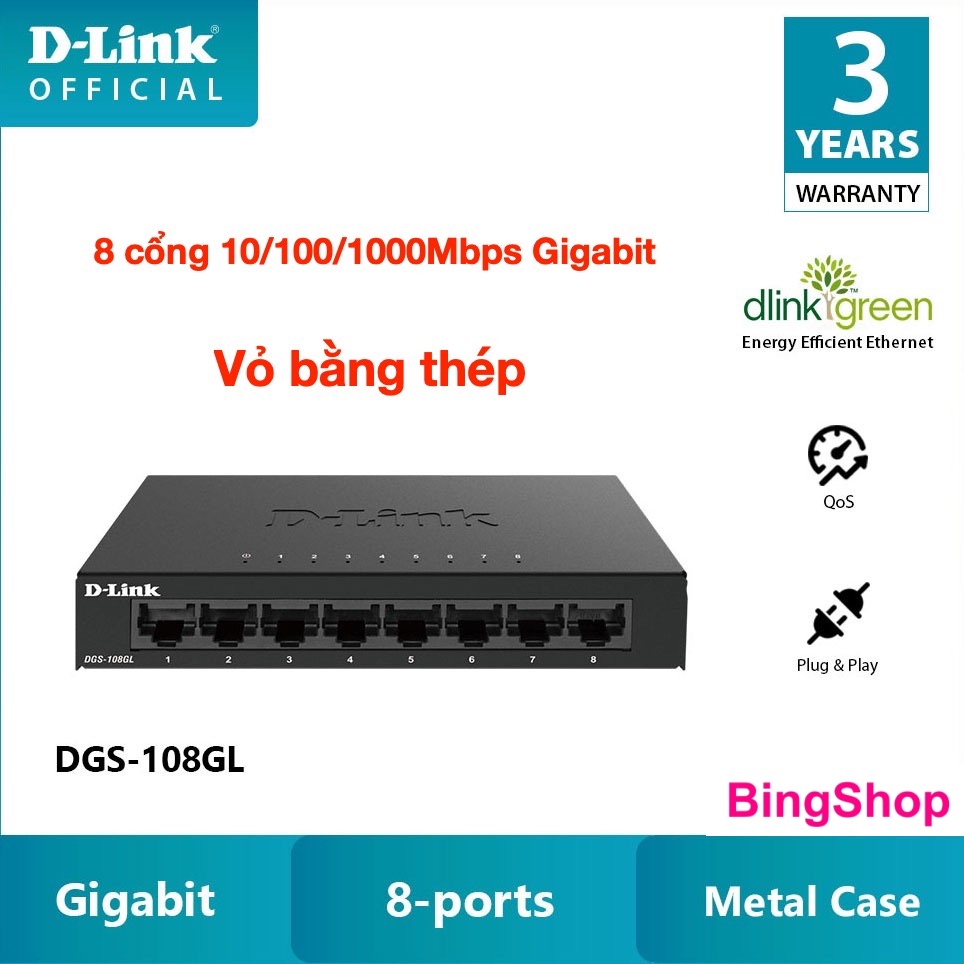 Gigabit vỏ thép - bộ chia mạng switch 8 cổng rj45 10/100/1000 mbps-d-link dgs-108gl - hàng chính hãng