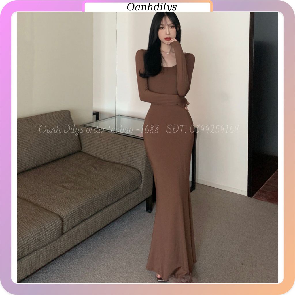 Váy body dáng dài đuôi cá, đầm body dài tay dáng dài nữ hàng cao cấp order T.aobao nhà Oanhdilys