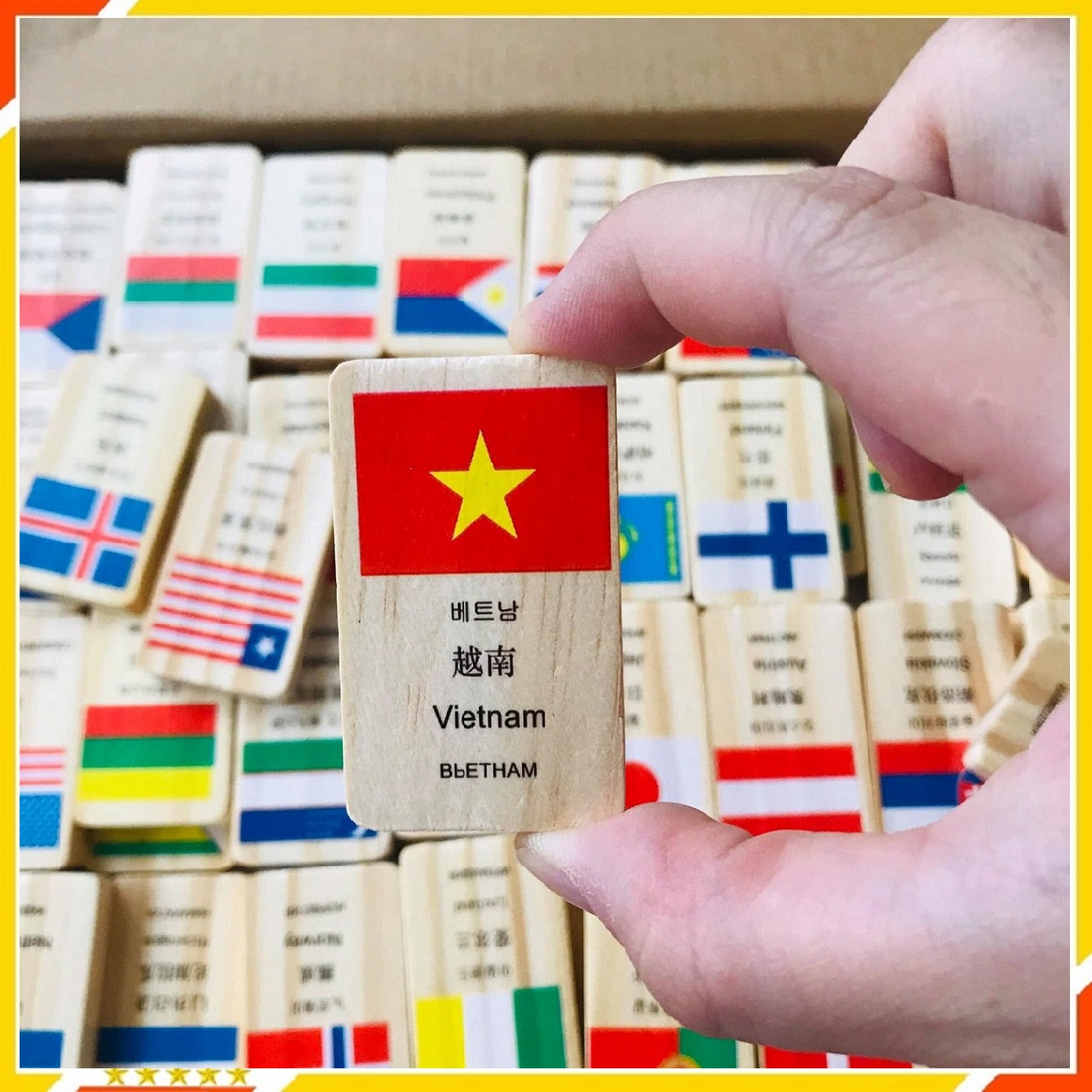 Bộ Domino cờ các nước Freeship Trò chơi xếp cờ Domino 100 quốc gia bằng gỗ cho bé , Đồ chơi xếp gỗ tạo hiệu ứng Domino in hình lá cờ nhiều nước