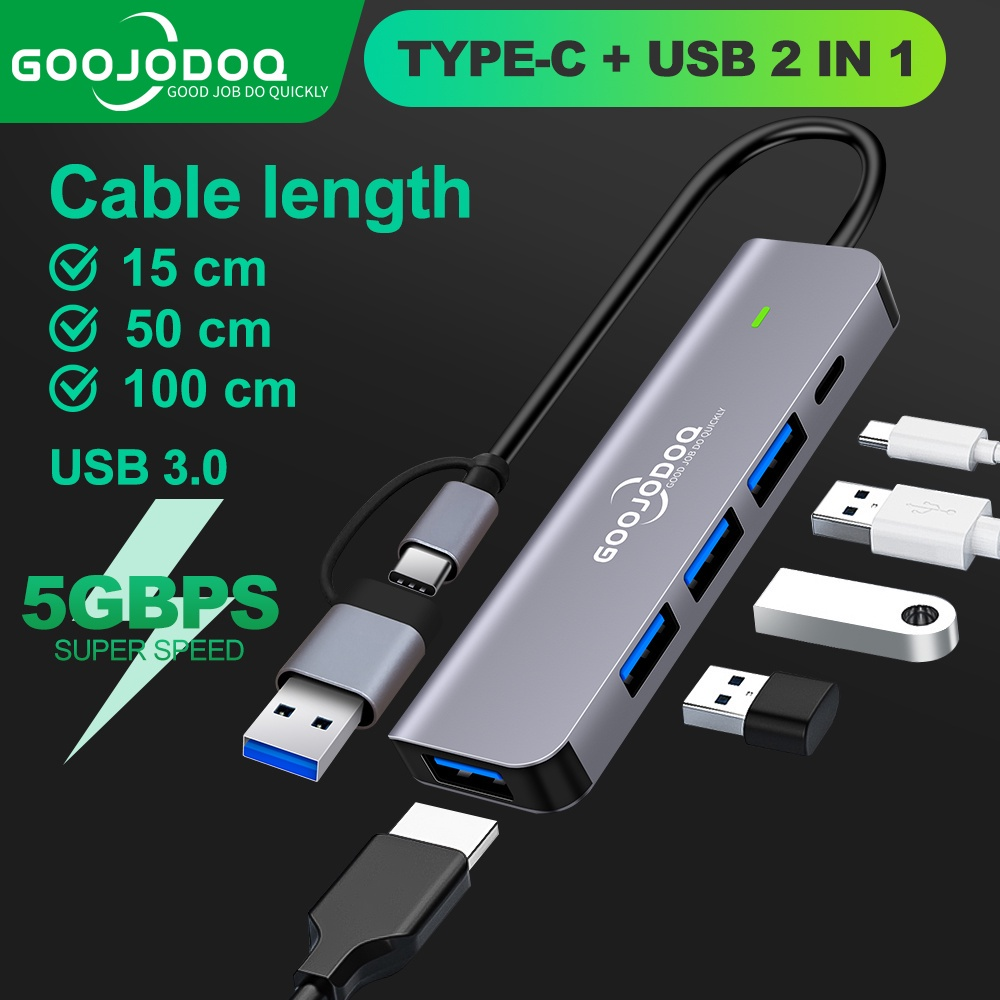 Hub USB C tốc độ cao Goojodoq 2 trong 1 5 cổng USB 3.1 TypeC với Hub 3.0 2.0 5Gbps Khe cắm đầu đọc TF SD PD cho MacBook Pro Air Bộ chia USB C