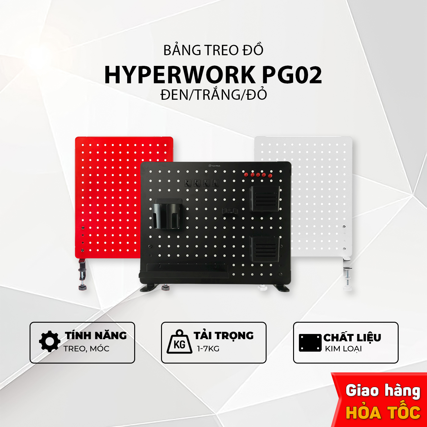 Bảng treo decor Pegboard kim loại sơn tĩnh điện cao cấp HyperWork PG02 - Tải trọng 10kg - Hàng Chính Hãng