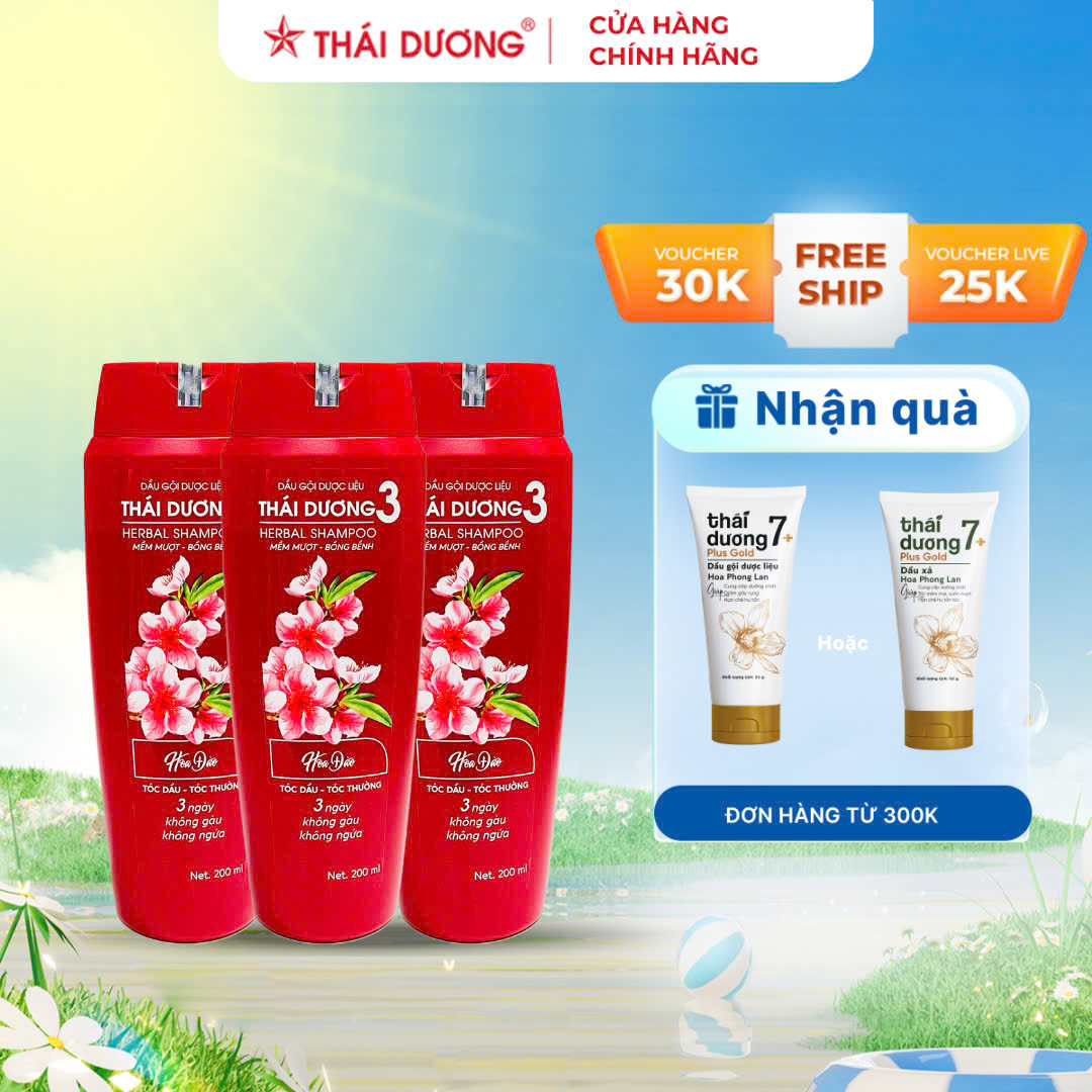  Combo 3 Chai Dầu Gội Dược Liệu Thái Dương 3 GOLD Dung Tích 200ML - Sao Thái Dương 