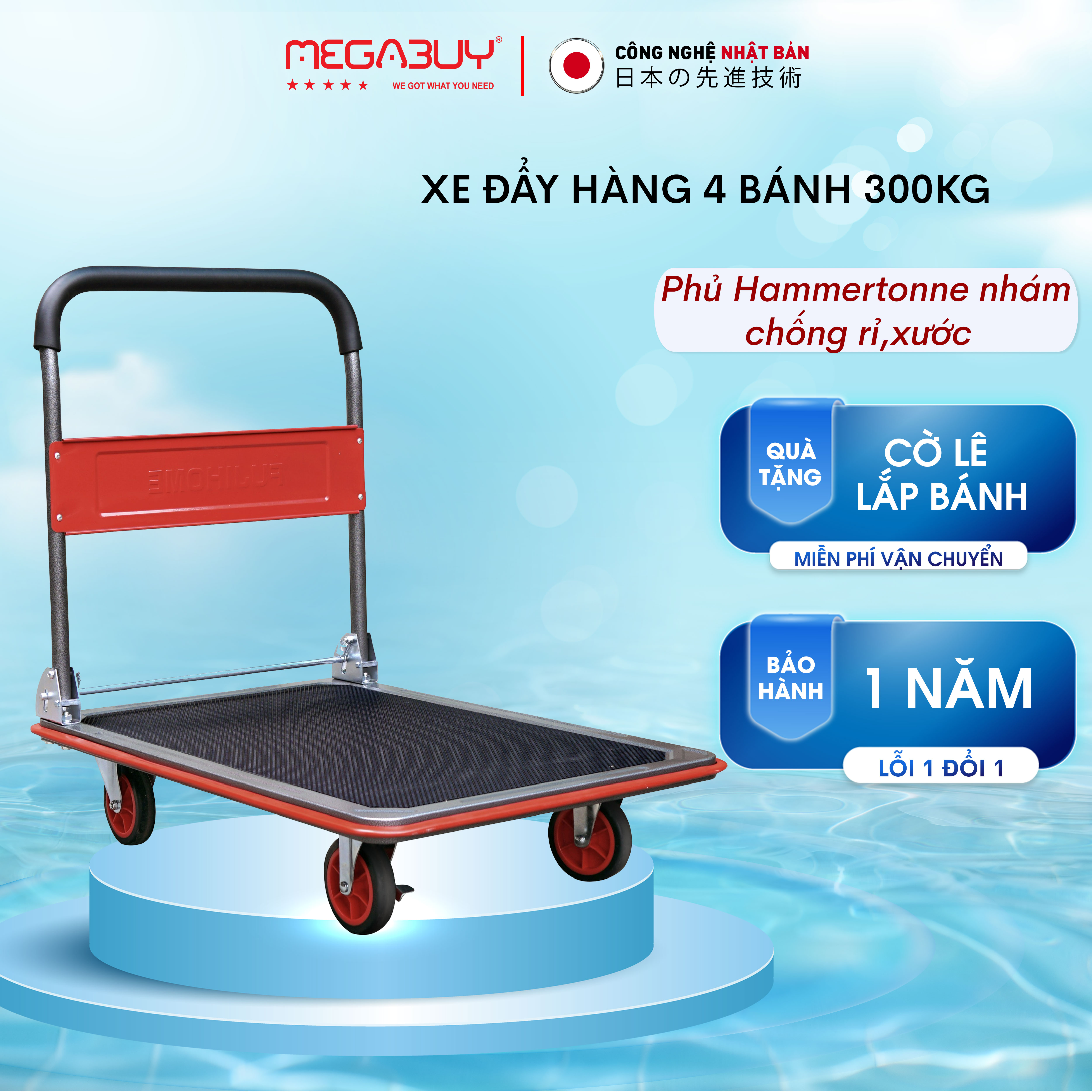 Xe đẩy hàng 4 bánh gấp gọn chở 100kg -300kg nhập khẩu fujihome , xe kéo hàng 4 bánh gấp gọn, bánh xe chống ồn- bảo hành 12 tháng