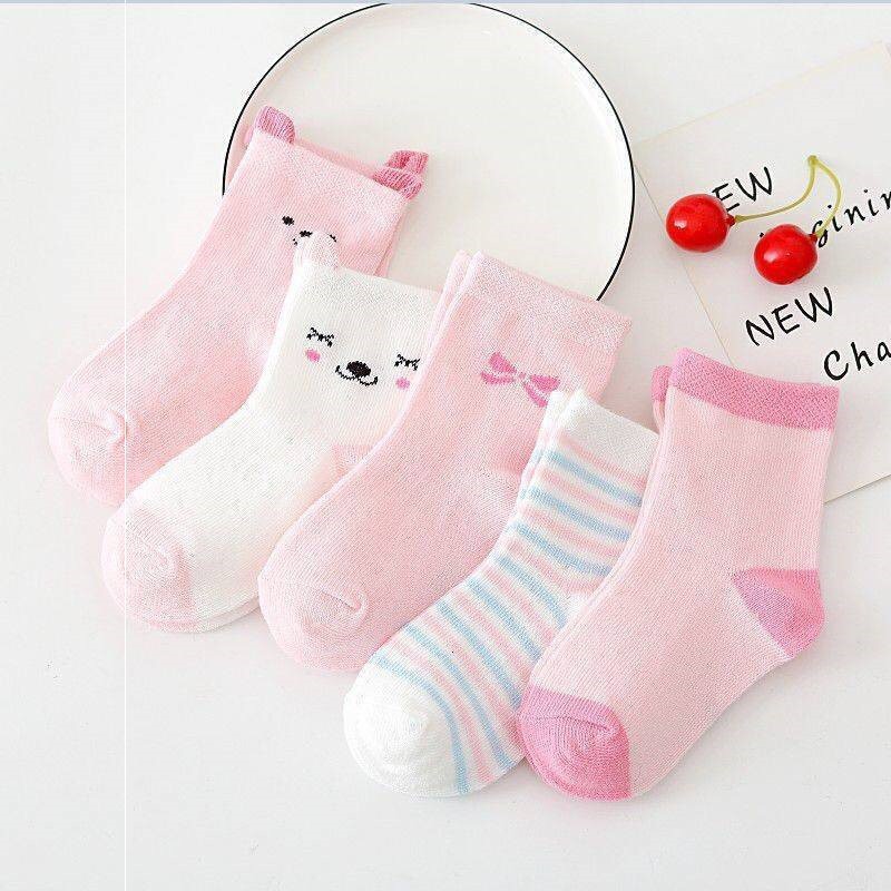 Set 5 đôi tất lưới cao cổ hình gấu cho bé T03