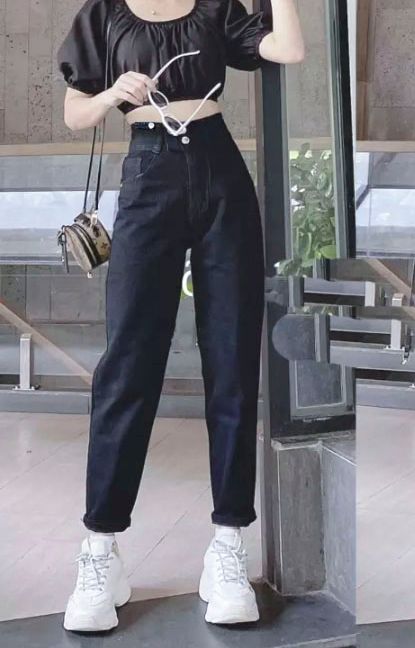 [HCM]Quần baggy jean nữ lưng cao 2 nút phối rách nhẹ, Quần jean baggy cạp cao trơn thời trang THUYDIEUSHOP97 TB1