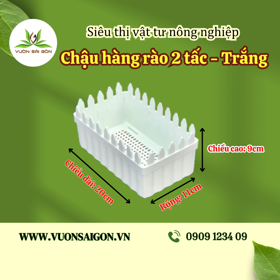 (Combo 3 cái ) Chậu hàng rào 2T Trắng (20x11x9cm) (Vườn Sài Gòn - Vuon Sai Gon)