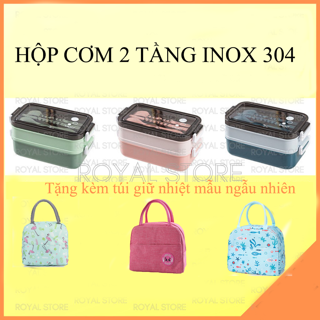 Hộp đựng cơm 2 tầng inox 304 tặng kèm túi giữ nhiệt tiện dụng túi và hộp đựng ăn trưa
