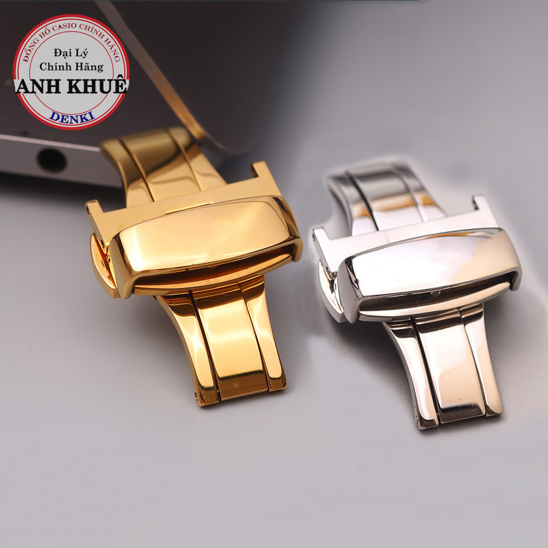Khoá bướm đồng hồ 2 nút bấm size 10/12/14/16/18/20/22mm - khoá không gỉ - 3 màu bạc, vàng, vàng hồng