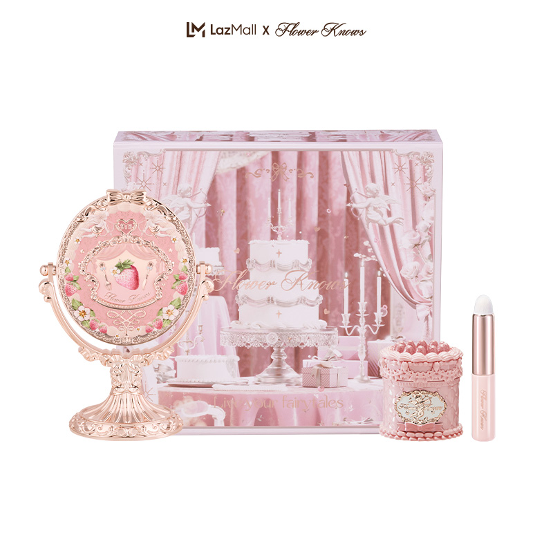   NEW Flower Knows Strawberry Kiss Delight 9th Anniversary Limited Gift Box makeup son swan ballet hand mirror gift set 