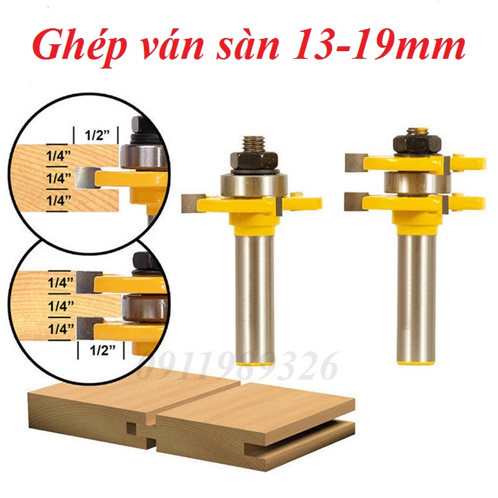Bộ 2 mũi phay ghép ván sàn 13-19mm cốt 12.7mm - Dao phay gỗ ghép mộng âm dương