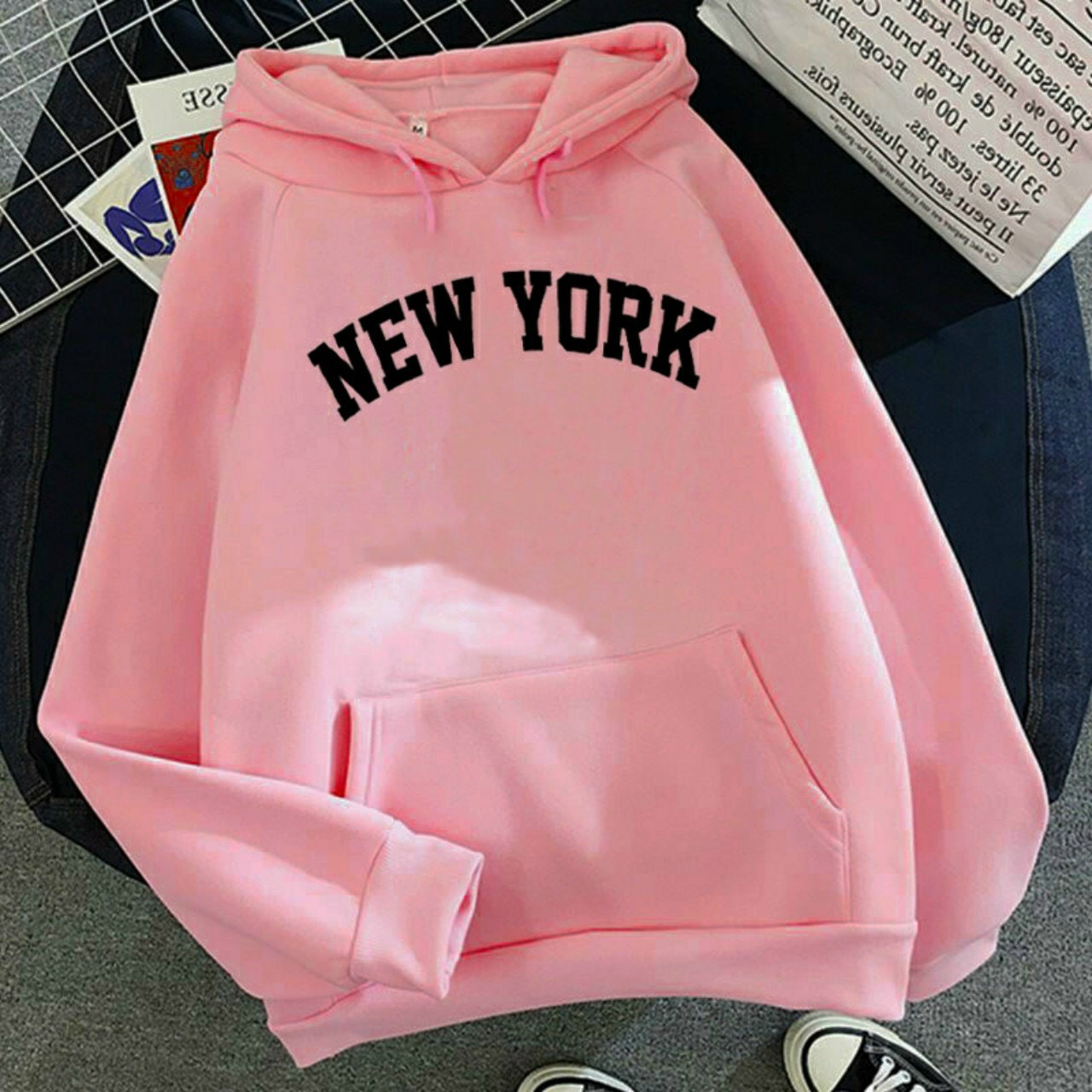 Áo khoác hoodie NEW YORK thiết kế basic với mũ liền form chuẩn ulzzang Hàn quốc chất nỉ dày dặn