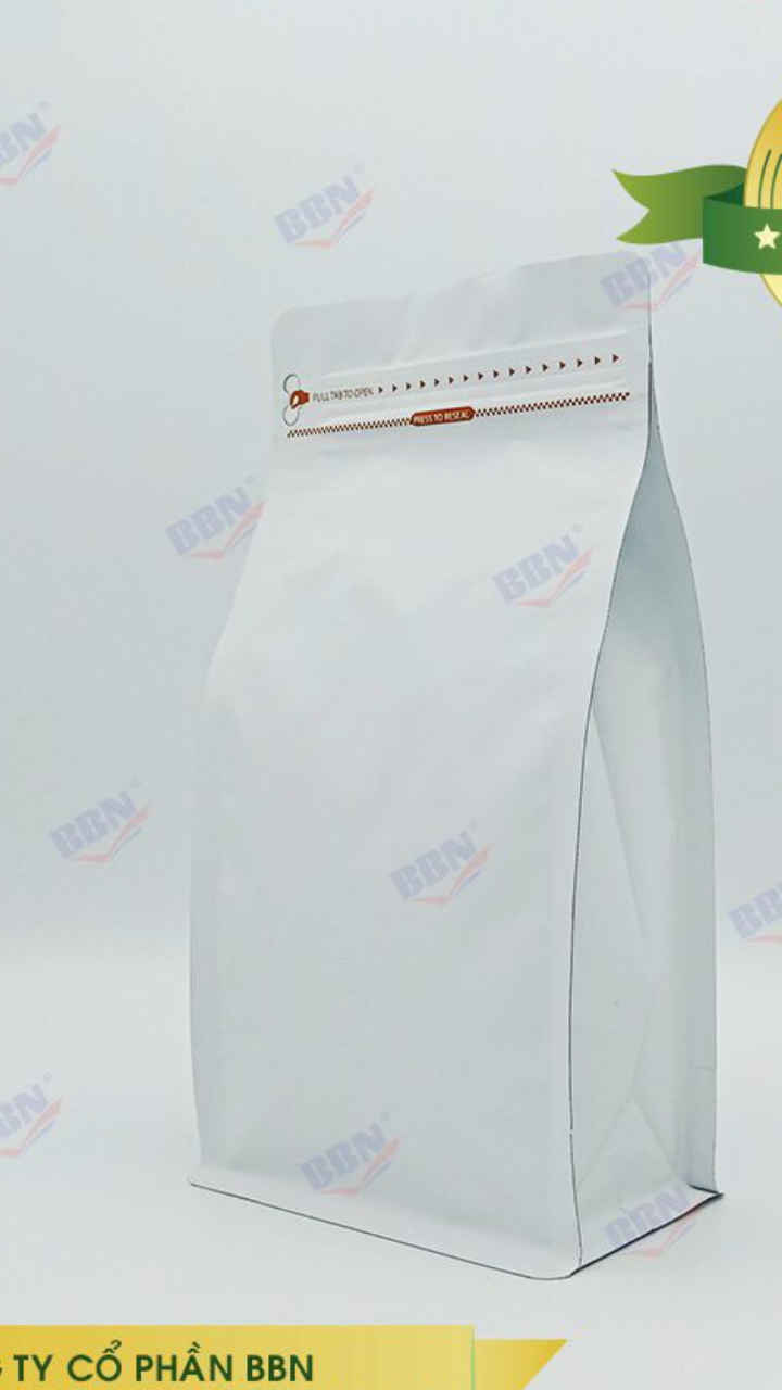 Túi đáy bằng pocket zipper Trắng 13x26,5cm - bộ 50 túi, đựng 500g bột cafe, cacao