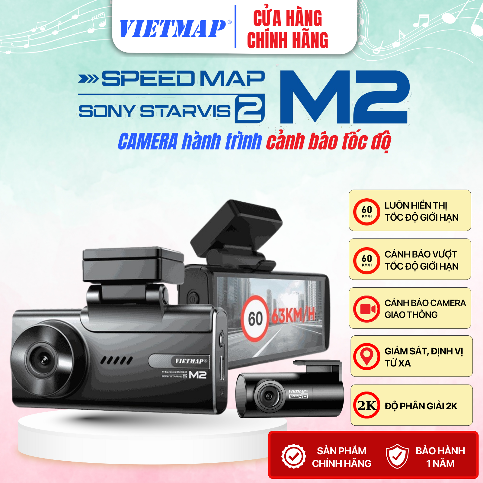 Vietmap Speedmap M2 Dash Cam Traffic Warning with Image and Voice Recording Front and Rear Giá 8,980,000 Đồng*Miễn phí vận chuyển