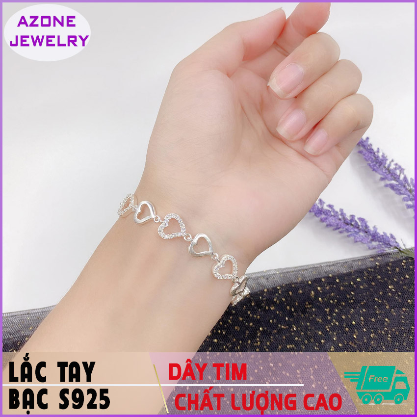 Lắc tay | Lắc tay bạc | Lắc tay nữ dây trái tim. Chất liệu bạc S925 chất lượng cao,khóa móc dễ dang tùy chỉnh kích thước (18-20cm) và dễ dàng đeo tháo #AZLT010 - Azone Jewelry